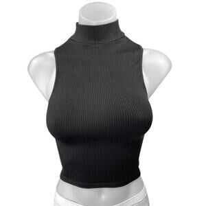 Zara Black Rib Knit Turtleneck Sleeveless Pullover Crop Tank Top Size XS/S